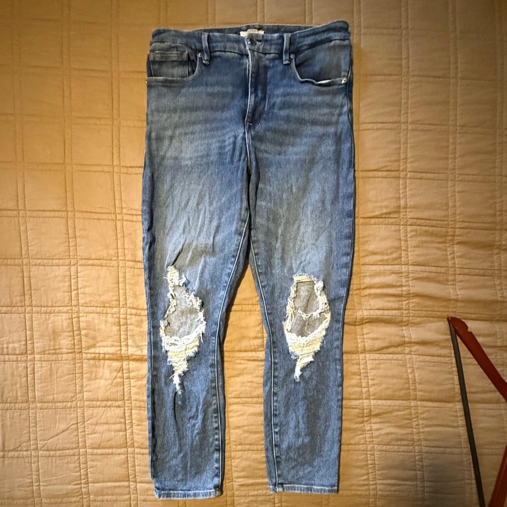 Good American Women's Blue Ripped Skinny Jeans